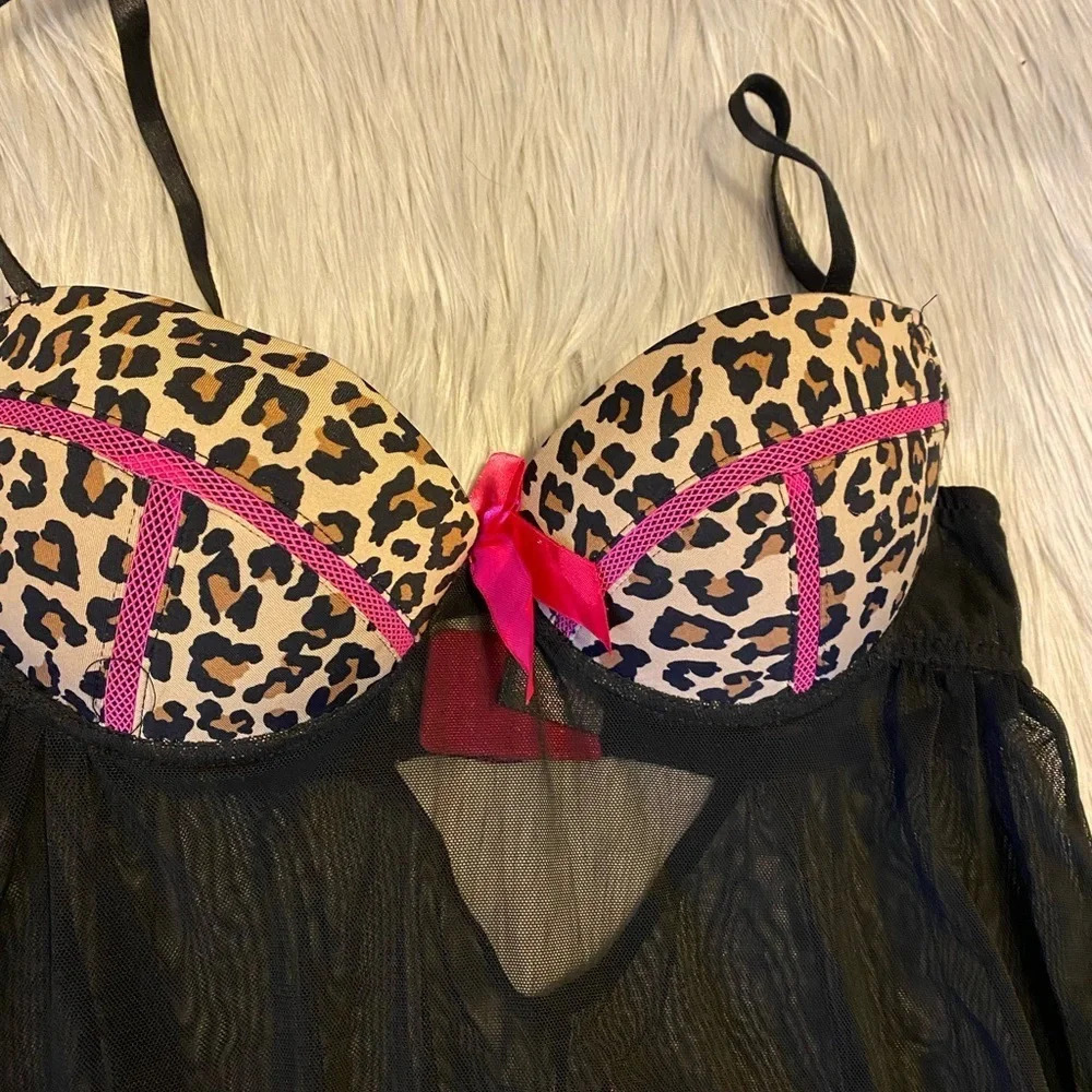 Pink, Black & Cheetah Print Babydoll Lingerie - Picture 4 of 9